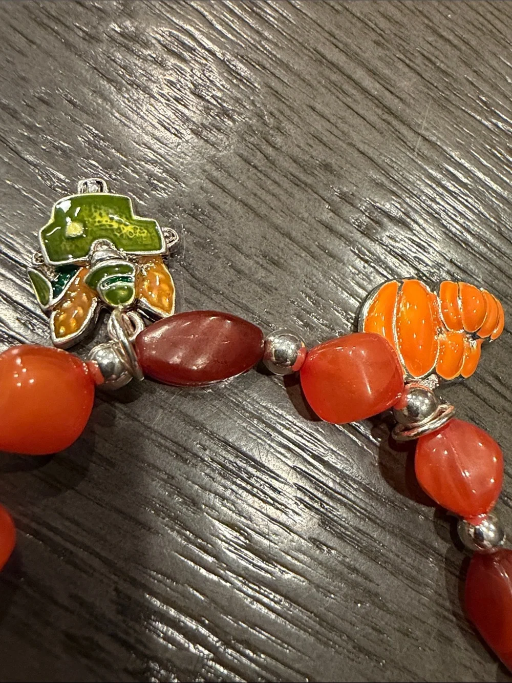 Autumn Charm Orange and Brown Beaded Stretch Bracelet
